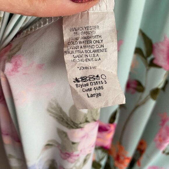 Bellamie Floral Maxi Dress Aqua Pink w/ Pockets Size L - Picture 7 of 12